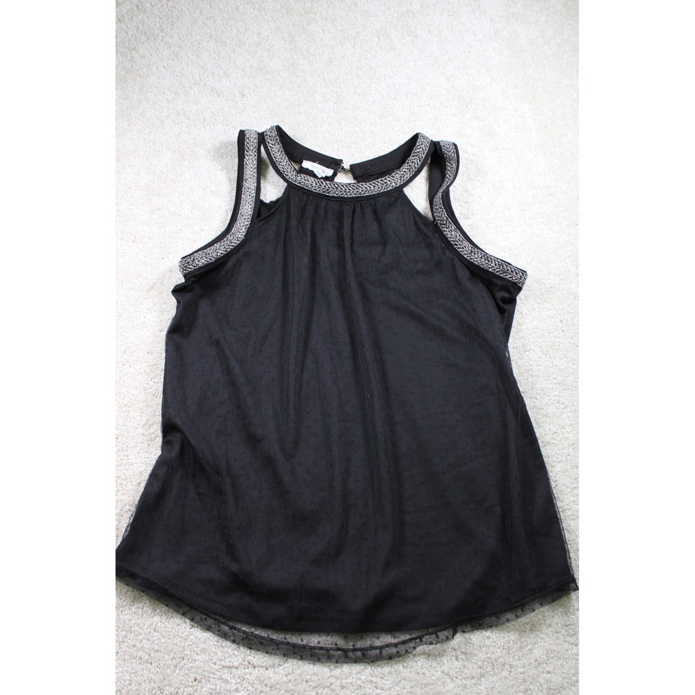 Maurices Black Sleeveless Tank Top with Silver Trim Women's Sz S Y2K Sheer Lined